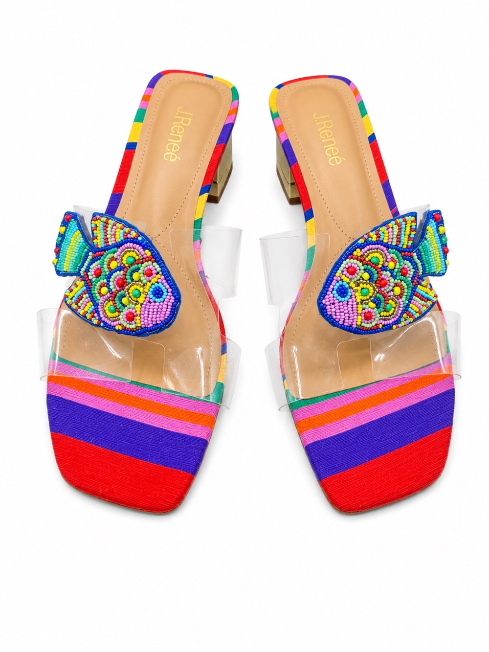 J Renee Rainbow Fish Beaded Clear Strap Mules Dopamine Coastal Grandma 11W